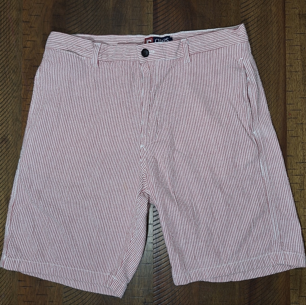 Chaps Men's Sz 34 Swersucker Shorts Red/White Stripes Beach Preppy